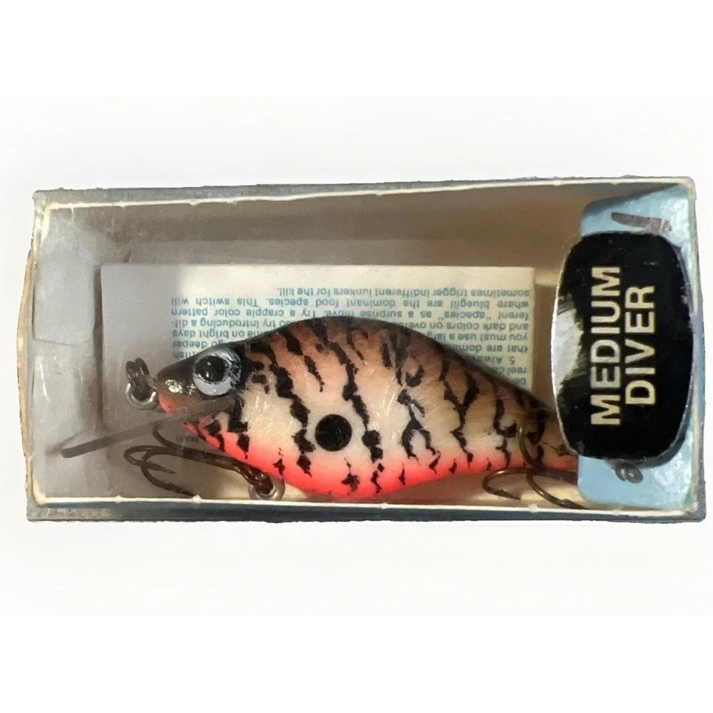 Vintage Natural Ike Medium Diver Crankbait NOS Box Insert Orange Craw Pattern